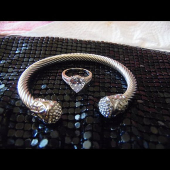 Raidiance by Absolute Pear Shape Simulated Diamond Ring & Cable Wire Cuff - Picture 5 of 5